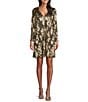Color:Champagne - Image 1 - Round Neck Long Sleeve Printed Metallic Dress