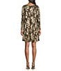 Color:Champagne - Image 2 - Round Neck Long Sleeve Printed Metallic Dress