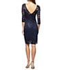 Color:Navy - Image 2 - Round Neck Ruched Side Sequin Lace 3/4 Sleeve Sheath Dress