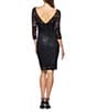 Color:Black - Image 2 - Round Neck Ruched Side Sequin Lace 3/4 Sleeve Sheath Dress