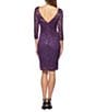 Color:Eggplant - Image 2 - Round Neck Ruched Side Sequin Lace 3/4 Sleeve Sheath Dress