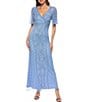 Color:Blue - Image 1 - Short Sleeve V-Neck Beaded Chiffon Dress