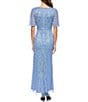 Color:Blue - Image 2 - Short Sleeve V-Neck Beaded Chiffon Dress