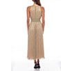 Color:Gold - Image 2 - Sleeveless Crew Neck Smocked Waist Metallic Midi Fit and Flare Dress