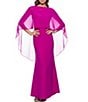 Color:Magenta - Image 1 - Sleeveless Embellished Cowl Neck Capelet Gown