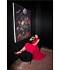 Color:Red - Image 3 - Sleeveless Halter Mock Neck Smocked Pleated Crepe Chiffon A-Line Midi Dress