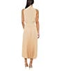 Marina Sleeveless Halter Mock Neck Smocked Pleated Crepe Chiffon A-Line Midi Dress, Color:Champagne - Image 2
