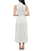 Marina Sleeveless Halter Mock Neck Smocked Pleated Crepe Chiffon A-Line Midi Dress, Color:Ivory - Image 2
