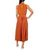 Marina Sleeveless Halter Mock Neck Smocked Pleated Crepe Chiffon A-Line Midi Dress, Color:Cognac - Image 2
