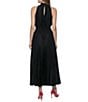 Color:Black - Image 2 - Sleeveless Halter Mock Neck Smocked Pleated Crepe Chiffon A-Line Midi Dress
