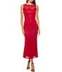 Color:Red - Image 1 - Sleeveless Illusion Crew Neck Sequin Lace Dress