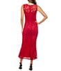 Color:Red - Image 2 - Sleeveless Illusion Crew Neck Sequin Lace Dress