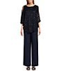 Color:Navy - Image 1 - Sleeveless Round Neck Sequin Lace Caplet Overlay Scuba Crepe Jumpsuit