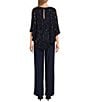 Color:Navy - Image 2 - Sleeveless Round Neck Sequin Lace Caplet Overlay Scuba Crepe Jumpsuit