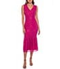 Marina Sleeveless V-Neck Scalloped Lace Midi Dress, Color:Fuchsia - Image 1