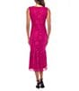 Marina Sleeveless V-Neck Scalloped Lace Midi Dress, Color:Fuchsia - Image 2