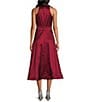 Marina Stretch Taffeta Point Collar Sleeveless Button Front A-Line Midi Dress, Color:Wine - Image 2