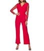 Color:Red - Image 1 - Surplice V-Neck Long Beaded Sleeve Scuba Crepe Jumpsuit