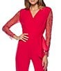 Color:Red - Image 3 - Surplice V-Neck Long Beaded Sleeve Scuba Crepe Jumpsuit