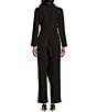 Color:Black - Image 2 - Tuxedo Blazer Scuba Crepe Notch Collar V-Neck Long Sleeve Jumpsuit