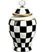 Color:Black White - Image 1 - Checkered Urn with Lid, Medium