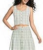 Mason's Daughter Andrea Coordinating Gingham Scoop Neck Button Front Linen Top - Image 1