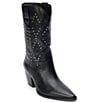 Color:Black Leather - Image 1 - Cascade Leather Studded Mid Western Boots