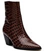 Color:Chocolate Croco - Image 1 - Caty Crocodile Embossed Leather Western Inspired Booties