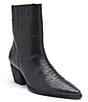 Color:Black Snake Leather - Image 1 - Caty Snake Embossed Leather Western Inspired Booties