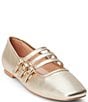 Color:Gold Leather - Image 1 - Nova Leather Three Strap Buckle Detail Mary Jane Ballet Flats