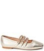 Color:Gold Leather - Image 2 - Nova Leather Three Strap Buckle Detail Mary Jane Ballet Flats
