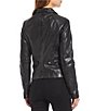 Color:Black - Image 2 - Front Zip Lambskin Leather Long Sleeve Moto Statement Jacket