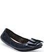 Color:Navy - Image 1 - Lilyana Pleated Bow Detail Leather Ballet Flats