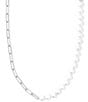 Melinda Maria Samantha Half Pearl Chain Collar Necklace, Color:Silver - Image 1
