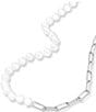 Melinda Maria Samantha Half Pearl Chain Collar Necklace, Color:Silver - Image 2