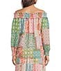 MELLODAY Coordinating Patchwork Lurex Chiffon Smocked Off-The-Shoulder Long Sleeve Blouse - Image 2