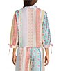 Melloday Coordinating Patchwork Print Organza Notched Spread Collar 3/4 Sleeve Boxy Button Front Top - Image 2