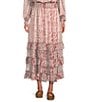 MELLODAY Coordinating Printed Chiffon Tiered Ruffle Hem A-Line Midi Skirt, Color:Wine Multi - Image 1