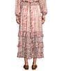 MELLODAY Coordinating Printed Chiffon Tiered Ruffle Hem A-Line Midi Skirt, Color:Wine Multi - Image 2