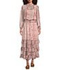 MELLODAY Coordinating Printed Chiffon Tiered Ruffle Hem A-Line Midi Skirt, Color:Wine Multi - Image 3