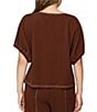 MELLODAY Coordinating Techno Crepe Topstitched Split Round Neck Dolman Sleeve Top - Image 2