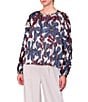 MELLODAY Floral Pleated Long Sleeve Button Front Top, Color:Bone/Purple - Image 1