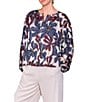 MELLODAY Floral Pleated Long Sleeve Button Front Top, Color:Bone/Purple - Image 3