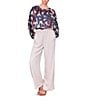 MELLODAY Floral Pleated Long Sleeve Button Front Top, Color:Bone/Purple - Image 4