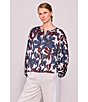 MELLODAY Floral Pleated Long Sleeve Button Front Top, Color:Bone/Purple - Image 6