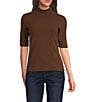 MELLODAY Mock Neck Elbow Sleeve Fitted Top, Color:Brown - Image 1