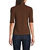 MELLODAY Mock Neck Elbow Sleeve Fitted Top, Color:Brown - Image 2