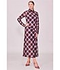 MELLODAY Plaid Printed Asymmetric Style Line Mock Neck Long Sleeve Column Midi Dress, Color:Purple Plaid - Image 7