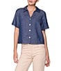 MELLODAY Point Collar Boxy Short Sleeve Denim Top - Image 1