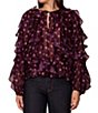 MELLODAY Polka Dot All Over Ruffle Tie Front Long Sleeve Blouse - Image 1